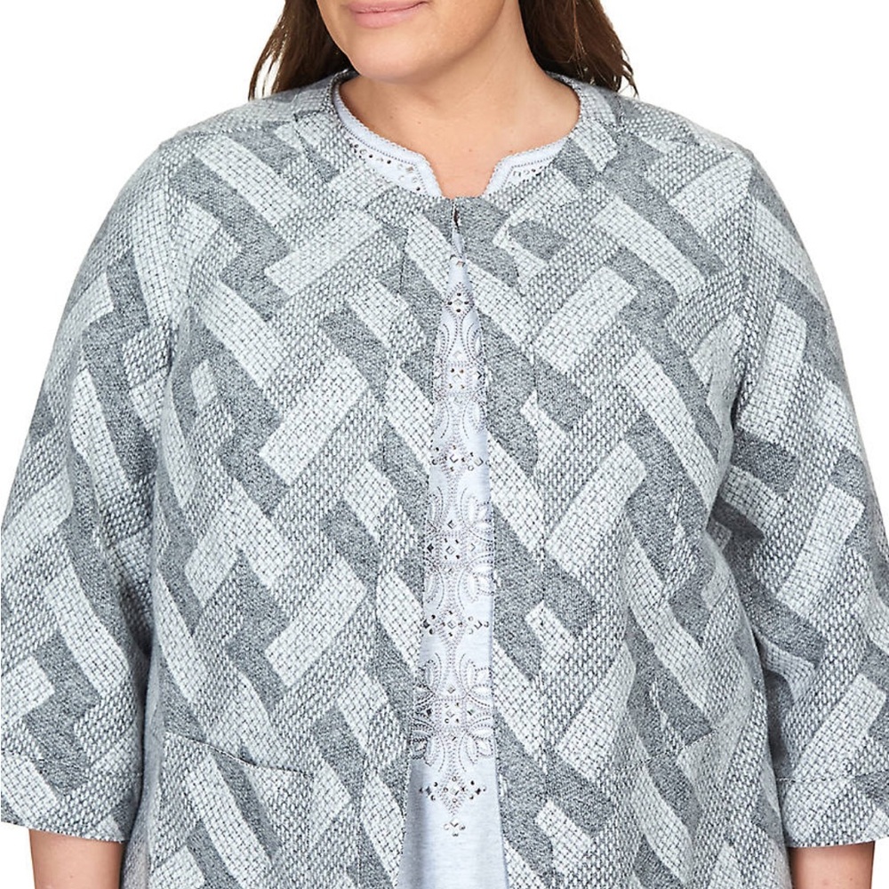 NWOT Alfred Dunner Gray Patterned Open-Front Blazer